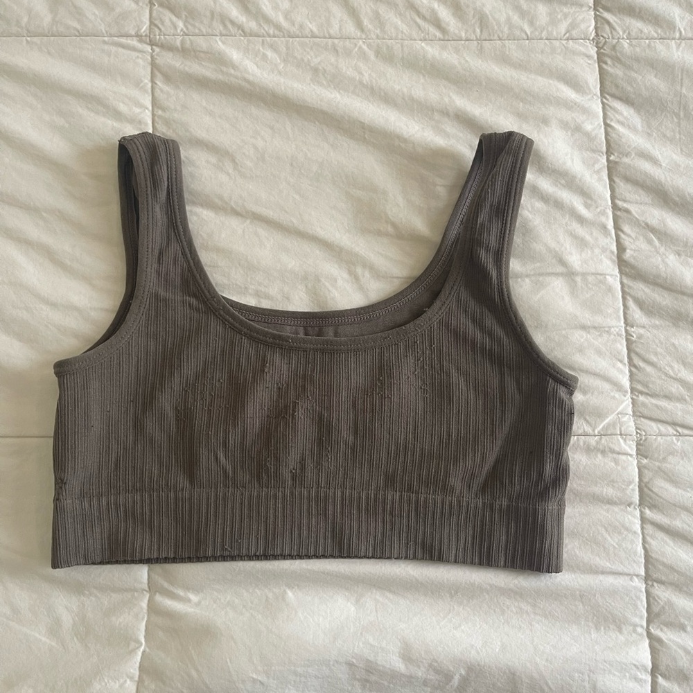 Taupe Brown Ribbed Low Impact Sports Bra